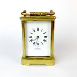 A JW Benson gilt brass carriage clock with 8 day movement, H. 16.5cm, refurbished September 2021 but