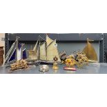 A group of models of sailing ships, mostly metal, tallest H. 29cm.