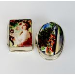 Two small enamelled 925 silver pill boxes, 2.5 x 3cm.