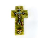 A 19th/early 20th century French champleve enamel and onyx crucifix, 19 x 11cm.