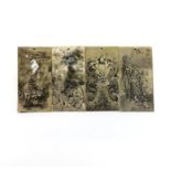 Four Chinese white metal amulets, 5 x 10cm.