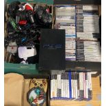 A quantity of PlayStation accessories and games.