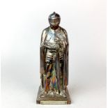 A soft metal silvered knight table lighter with RAF presentation plaque, H. 23cm.