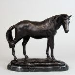 A bronze horse figure, mounted on a black marble base, H. 22cm, W. 23cm.