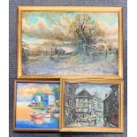 A group of three framed oils on canvas, largest frame size 52 x 78cm.