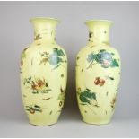 A pair of large Chinese porcelain crackle glazed vases depicting vegetables and insects , H. 45cm.