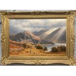 P. Coulthard: A large gilt framed oil on canvas of a Highland scene, frame size 95 x 70cm.