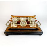 An Edwardian Japanned walnut and cut crystal desk stand, 33 x 20 x 13cm.