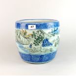 A Chinese porcelain planter, decorated with a river scene, Dia. 25.5cm, H. 23cm.