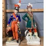 Two Naples porcelain figures of historic soldiers, tallest H. 28cm.
