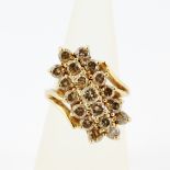 A heavy yellow metal (tested minimum 9ct gold) ring set with fancy champagne diamonds, estimated