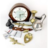 A Smiths mantel clock and other items.