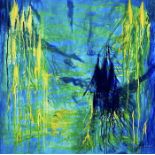 George Hamilton, "Blue Layers", acrylic, 76 x 76cm, c. 2022. An original abstract acrylic designed