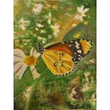 Dziuginta Didziokaite, "Butterfly Farm", oils on canvas, 30 x 20cm, c. 2023. UK shipping £35.