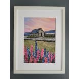 Tracey Smart, "Church of the Good Shepherd, Lake Tekapo, N.Z", watercolour, 35 x 25cm, framed 42 x