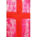 Lisa Wharton, "Pink Cross", acrylic, 75 x 50cm, c. 2023. A big, bright neon pink cross. The painting