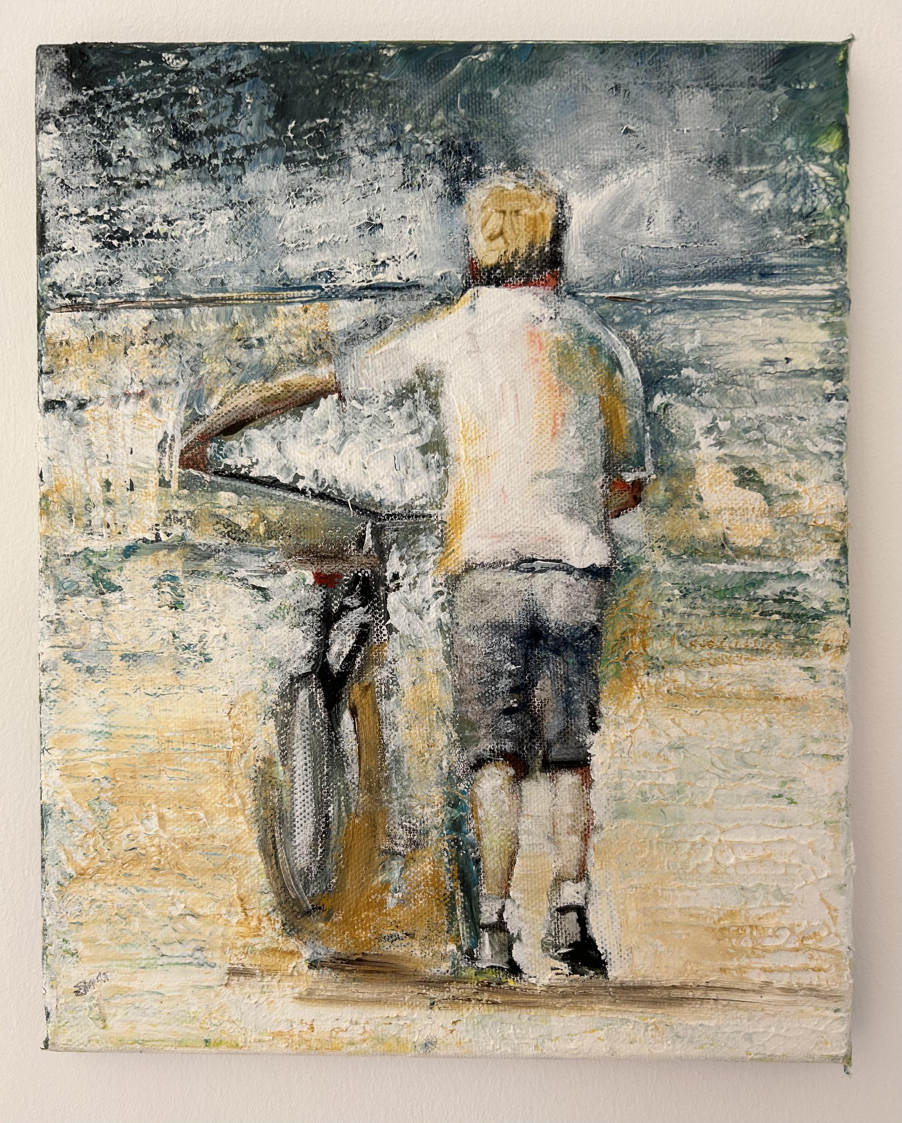 Sharon Platt, "Walk toward the future", mixed media, 30 x 25cm, c. 2022. Loose impressionistic