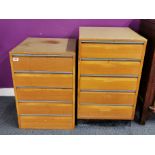 A two section detatched light oak set of drawers with formica top, overall 140 x 49 x 46cm.