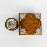 A hallmarked silver mounted oak jewellery box (London c.1906) 11.5 x 11.5 x 4cm together with an