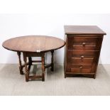 An Old Charm Furniture oak drop leaf side table, extended 82 x 60 x 48cm together with a heavy