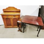 A Victorian pine chiffonier, 92 x 38 x 105cm. Together with a mahogany sutherland table and a