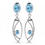 A pair of Art Deco style 925 silver drop earrings set with blue topaz, L. 3.5cm.
