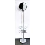 An adjustable metal bathroom stand with mirror, H. 162cm.