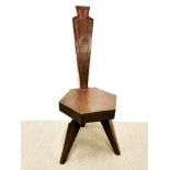 A signed 'Jack Grimble' of Cromer hexagonal oak, three legged spinning chair, H. 70cm.