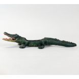 A cold painted bronze crocodile pin cushion holder in the style of Bergmann, L. 21cm.