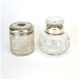 A hallmarked silver and cut glass dressing table bottle (Birmingham c.1918) H. 9.5cm together with a