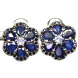 A pair of 925 silver cluster earrings set with sapphires, Dia. 1.5cm.