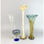 A Murano glass trumpet vase, H. 61cm, together with two further tall glass vases and one 'pebble'