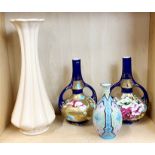 A pair of Royal Doulton hand painted porcelain vases, H. 26cm together with a hand painted opaline