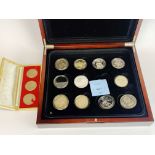 A case of mixed silver and other coins.