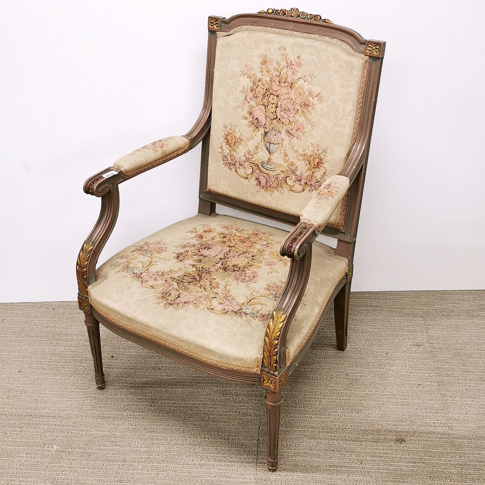 A pair of French painted and gilt salon style armchairs. - Image 3 of 4