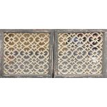 A pair of wooden garden mirrors, frame size 65 x 65cm.