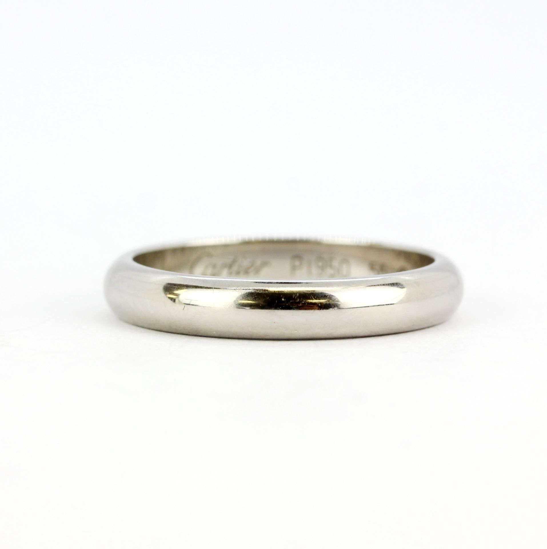 A boxed white gold and platinum Cartier wedding band, (P). - Image 2 of 4