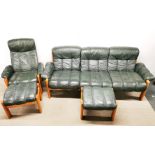 A stylish 1970's teak and leather upholstered three seater settee together with a matching