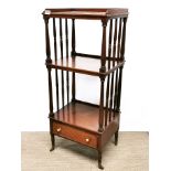 A mahogany three tier side table with single drawer, 43 x 33 x 101cm.