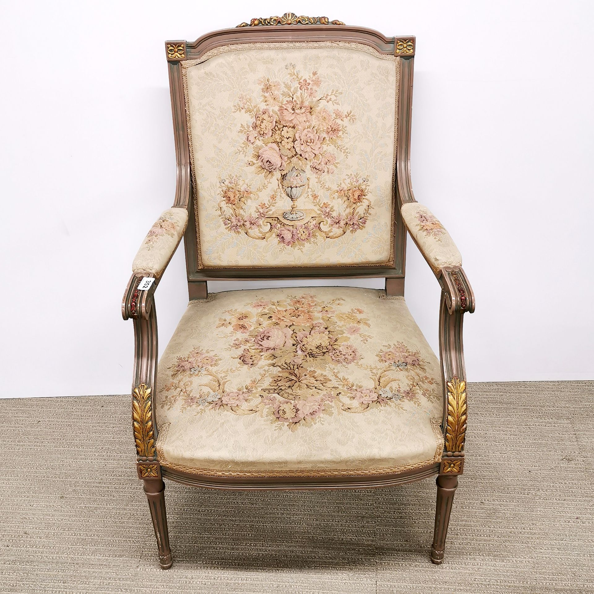 A pair of French painted and gilt salon style armchairs. - Image 4 of 4