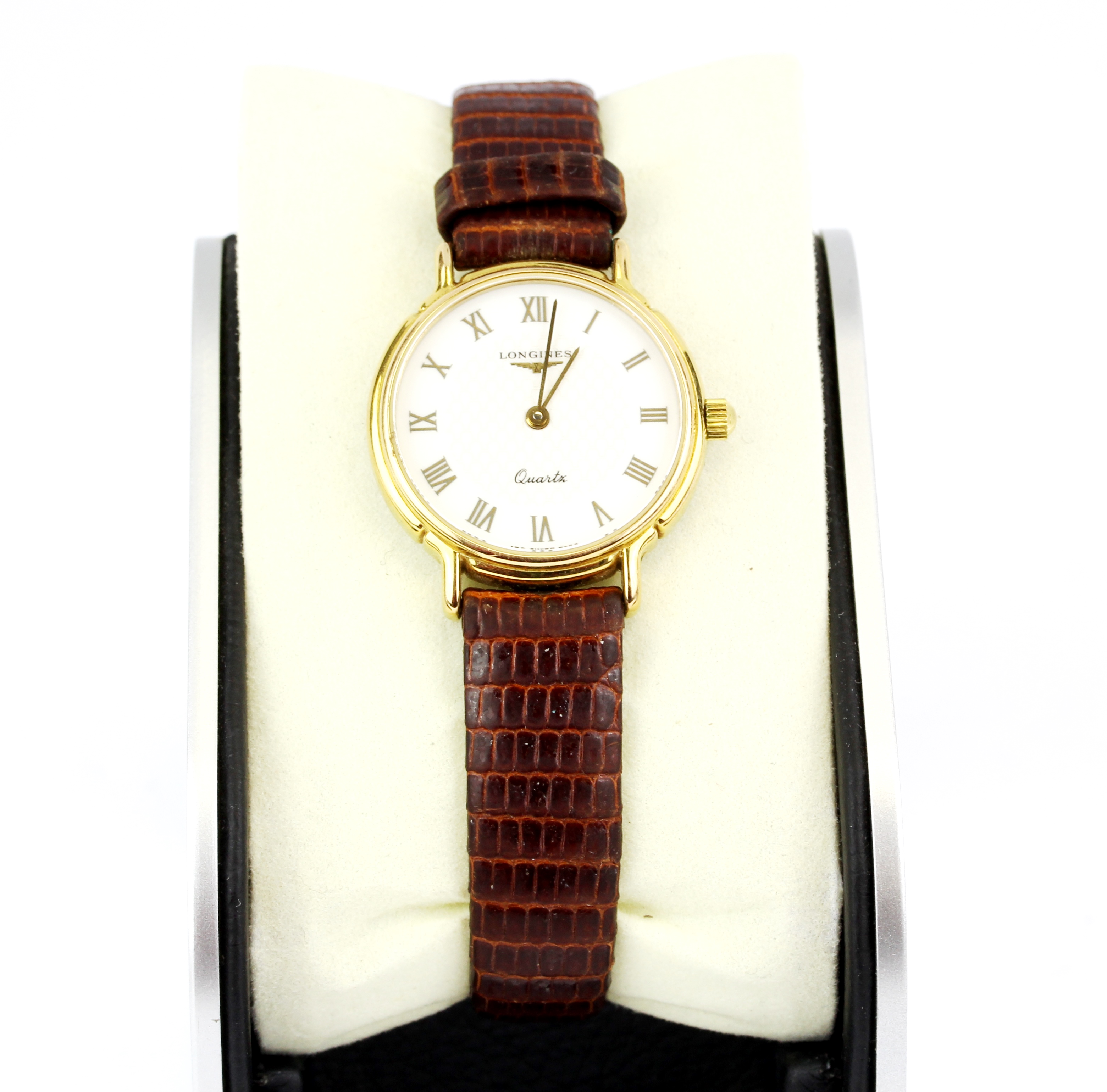 A Longines gold plated wristwatch (no. 24445181 7044) on a brown leather strap. - Image 5 of 5