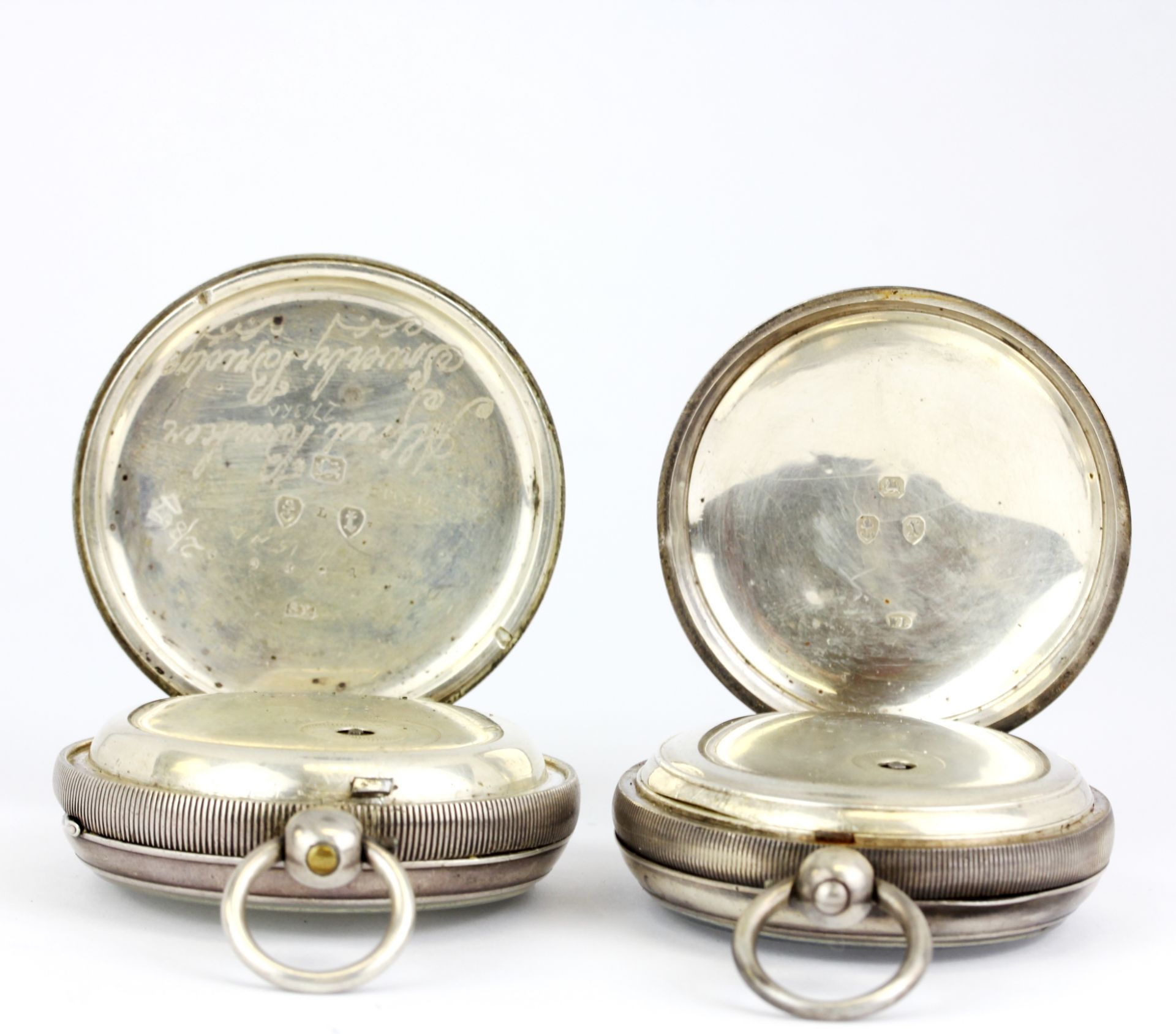 A heavy hallmarked silver cased key wind pocketwatch with engraving for Alfred Barker, together with - Image 3 of 3