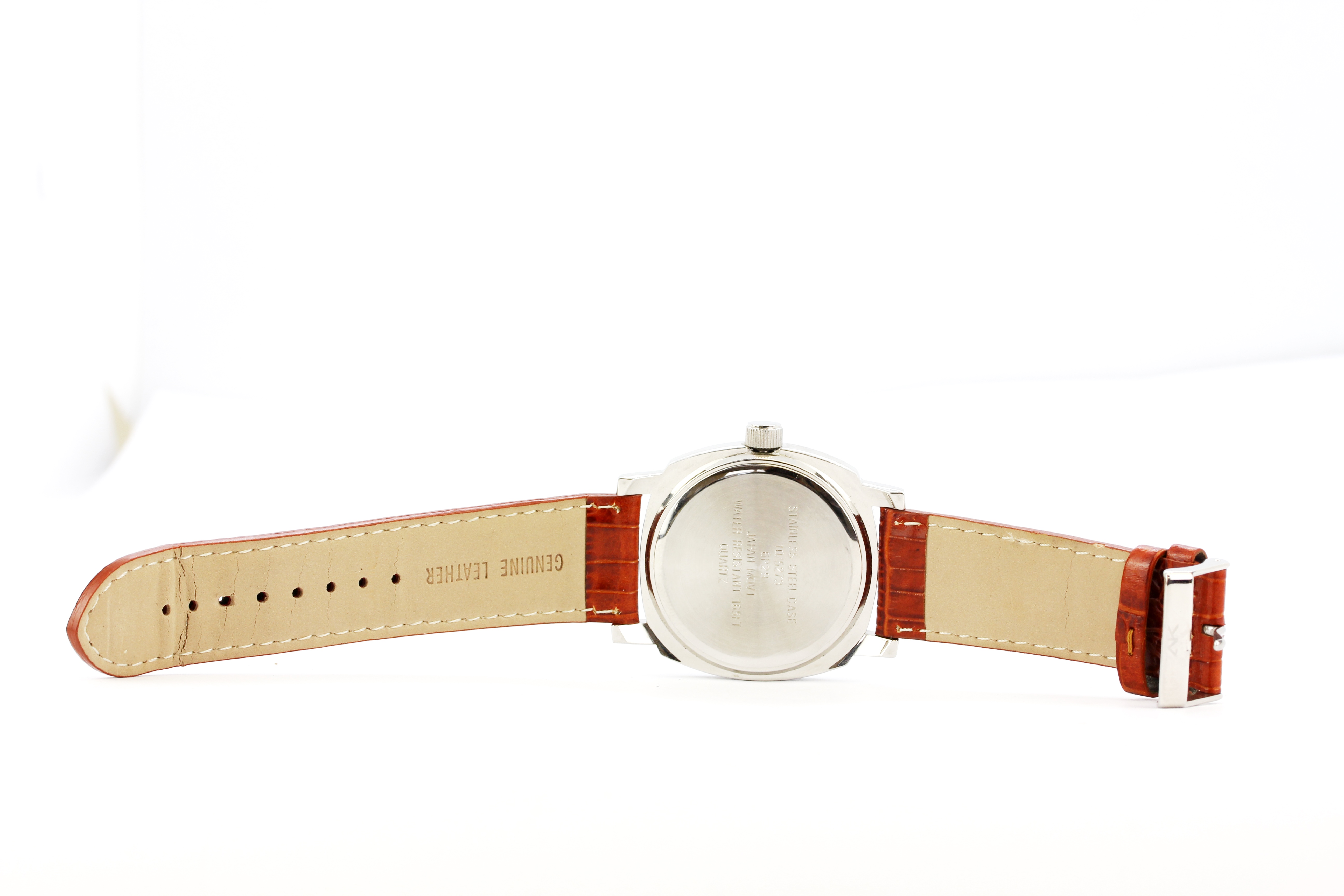 An Anne Klein steel chronographic (no. 6P29, 10/5273) wristwatch on a brown embossed leather strap. - Image 3 of 5