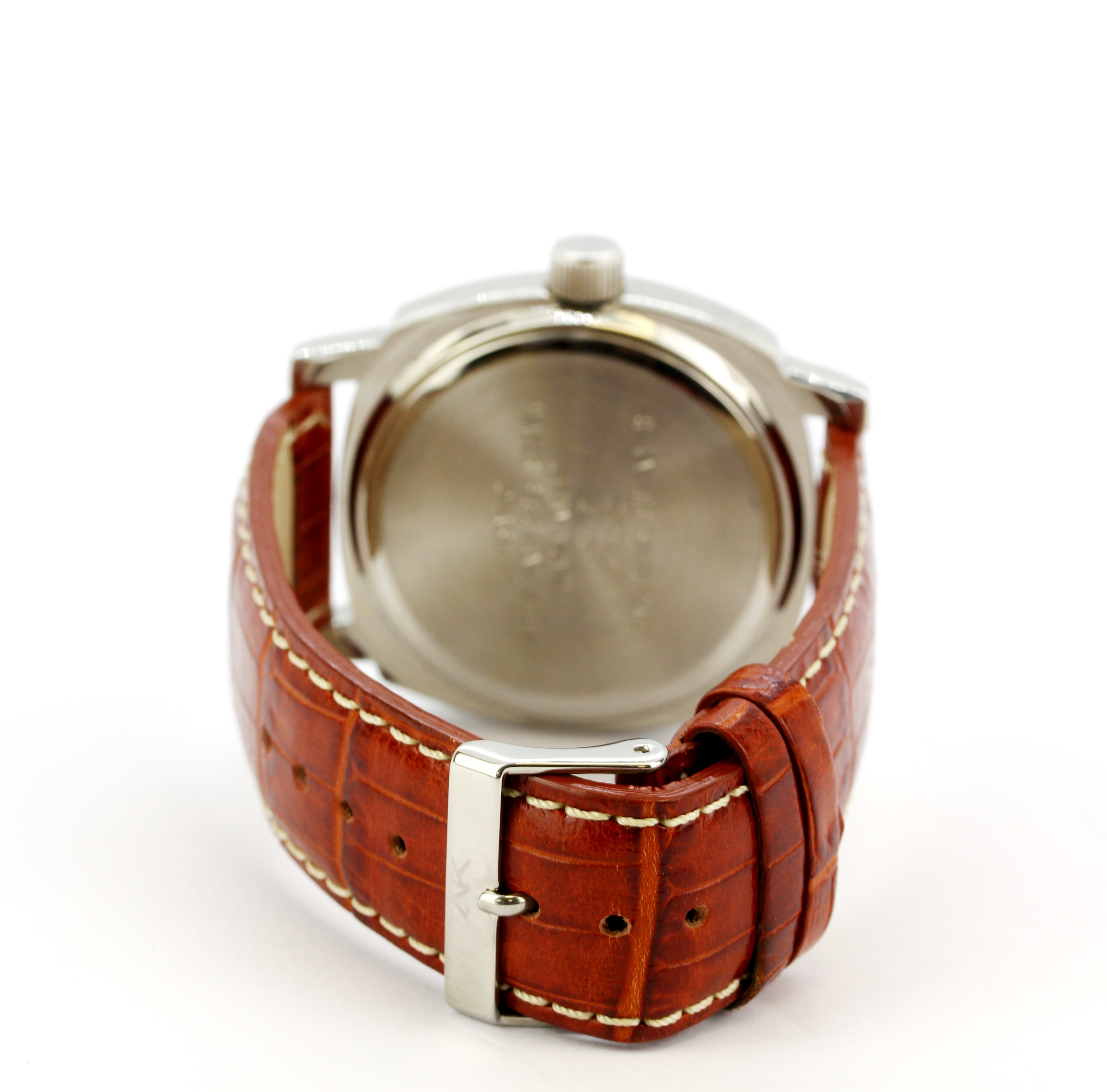 An Anne Klein steel chronographic (no. 6P29, 10/5273) wristwatch on a brown embossed leather strap. - Image 2 of 5
