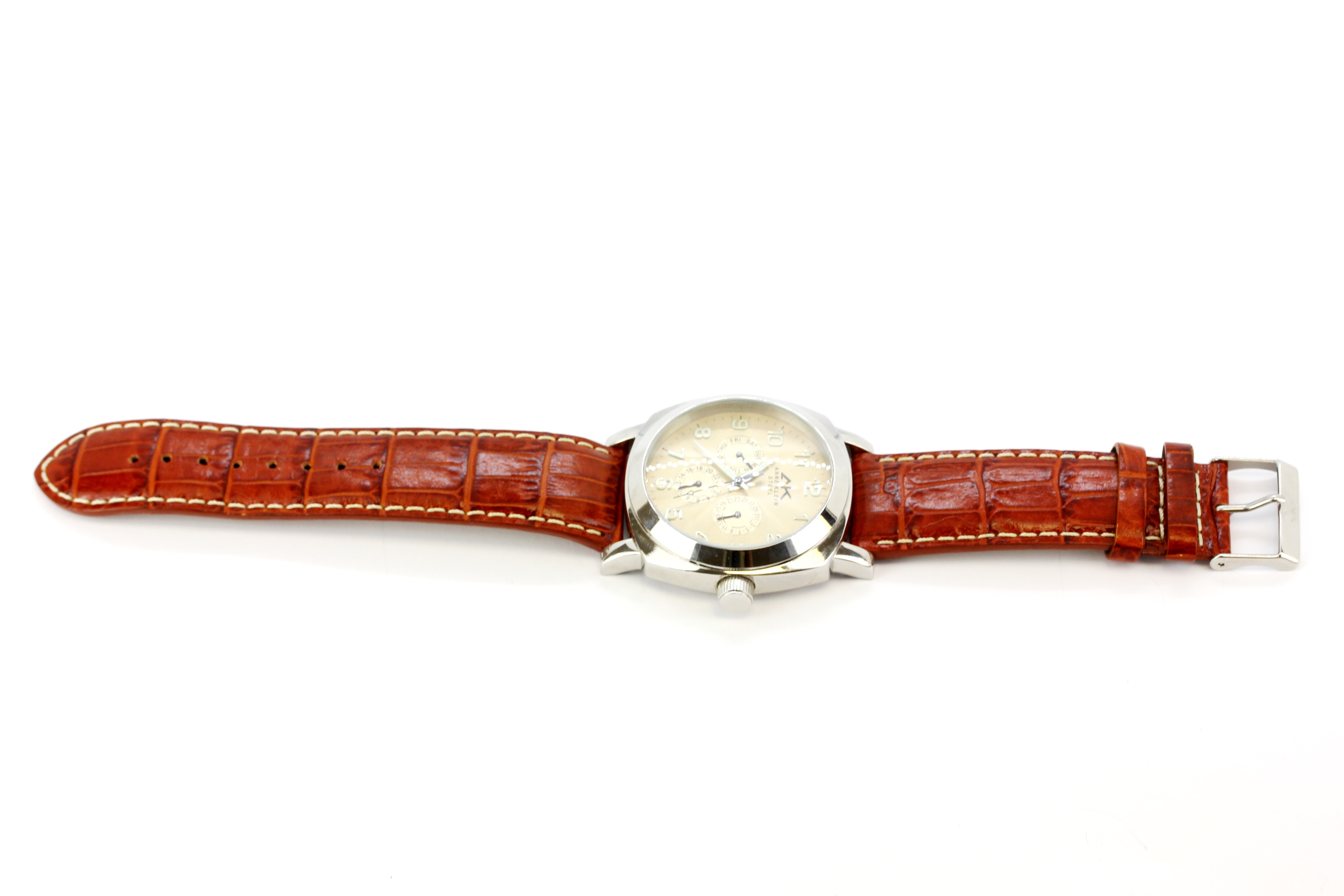 An Anne Klein steel chronographic (no. 6P29, 10/5273) wristwatch on a brown embossed leather strap. - Image 5 of 5