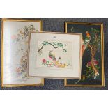 A group of three framed Chinese hand embroidered silks, largest 60 x 36cm.