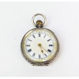 A lady's silver cased pocket fob watch.