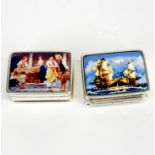 Two small 925 silver and enamel pill boxes, 3 x 2.5 x 1.2cm.