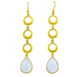 A gold on 925 silver drop earrings set with faceted cut moonstones, L. 4cm.