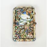 A superb Russian enamelled silver cigarette case with cabochon amethyst button, tested silver but